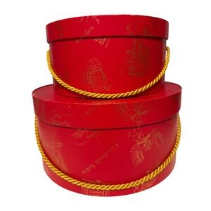 Elizabeth Arden Vintage Nesting Hat Boxes Red Gold Set of 2 Storage Decor